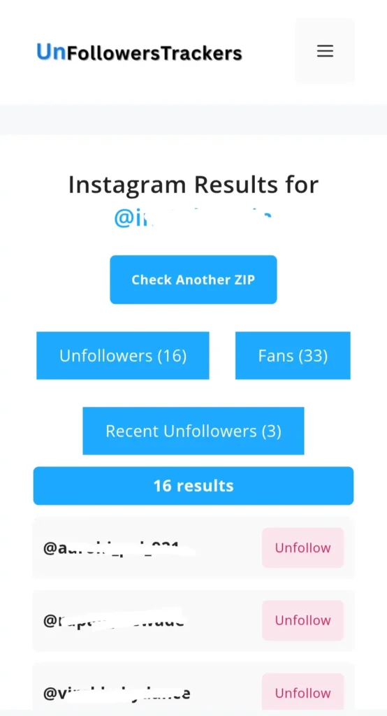 List of Instagram users who unfollowed me