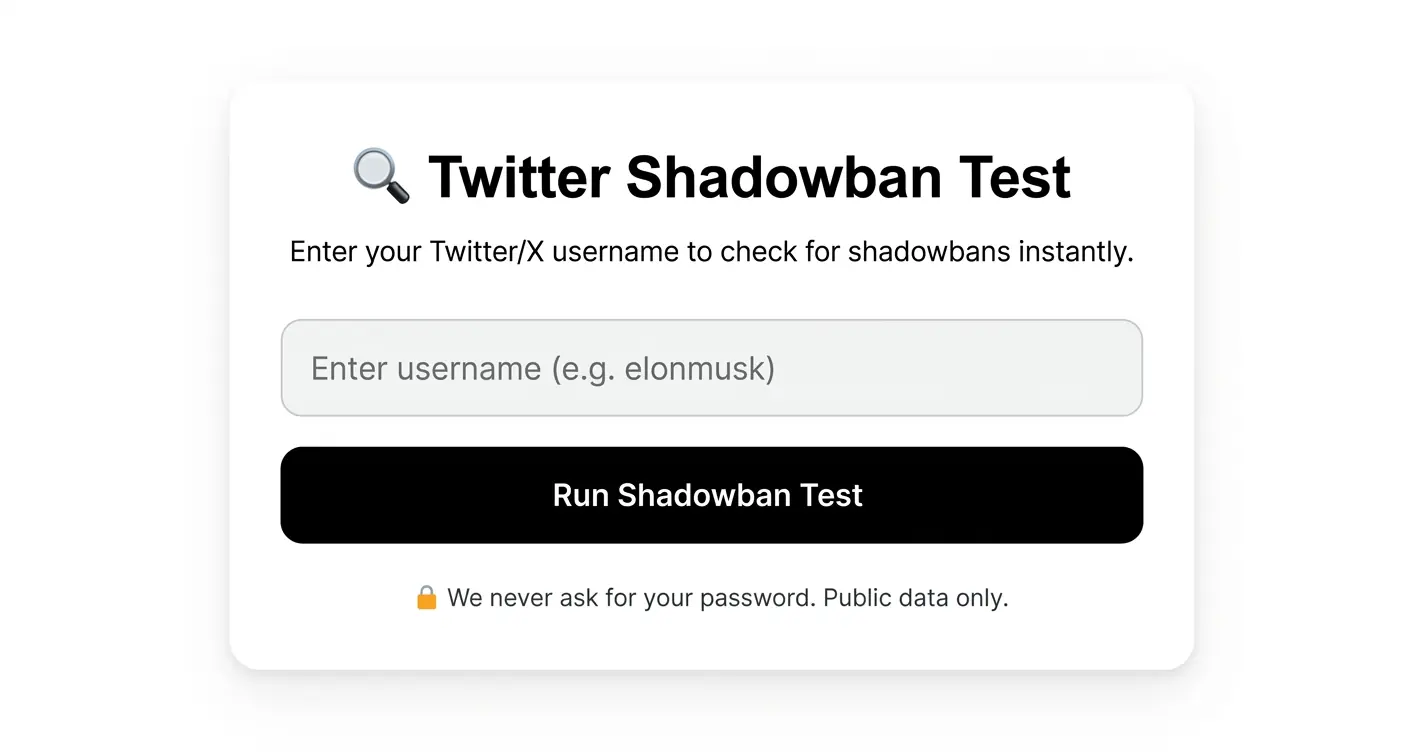 X shadowban test tool showing Twitter account visibility status with search ban and ghost ban detection results