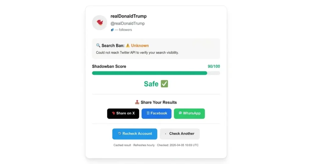 Twitter shadowban test tool interface where user enters username to check for search ban ghost ban and reply deboosting on Twitter X